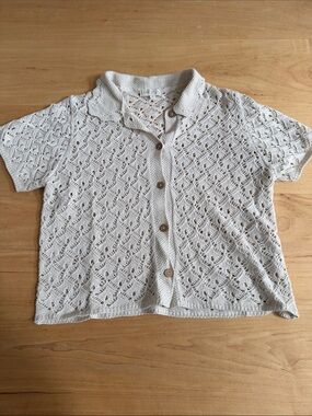Rebellion Cream Crochet Short Sleeve Button-Up Top
